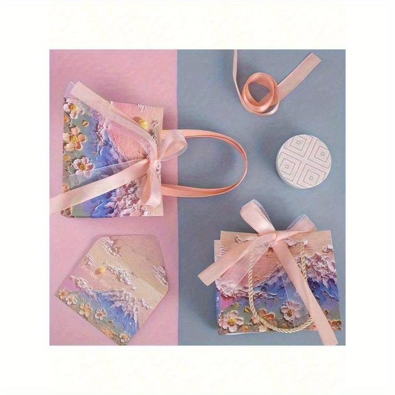 1pc Romantic Clouds, Mountains, Floral Pattern 3D Gift Bag, Pink, Birthday Party Holiday Thanksgiving Gift Bag, Birthday Gift Packaging Tote