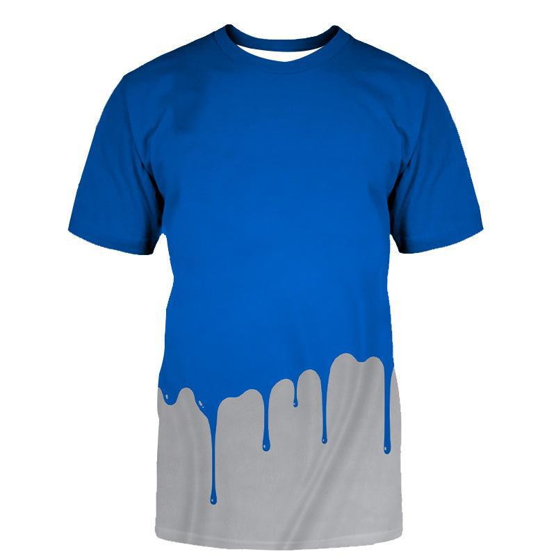 European and American Gradient Color Water Droplet T-shirt 3D Digital Printing Men's Short Sleeved Casual T-shirt