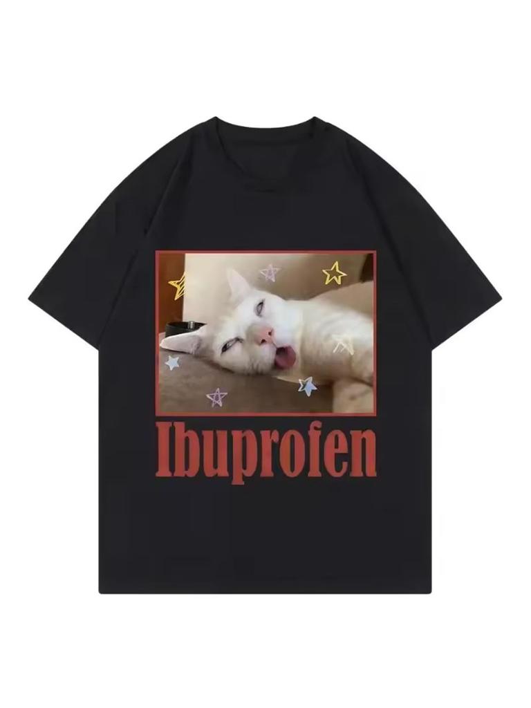 Ibuprofen Funny Cat Meme Graphic Printed T Shirts Women Clothing Fashion Cute Short Sleeve Tshirt Summer Casual Tee