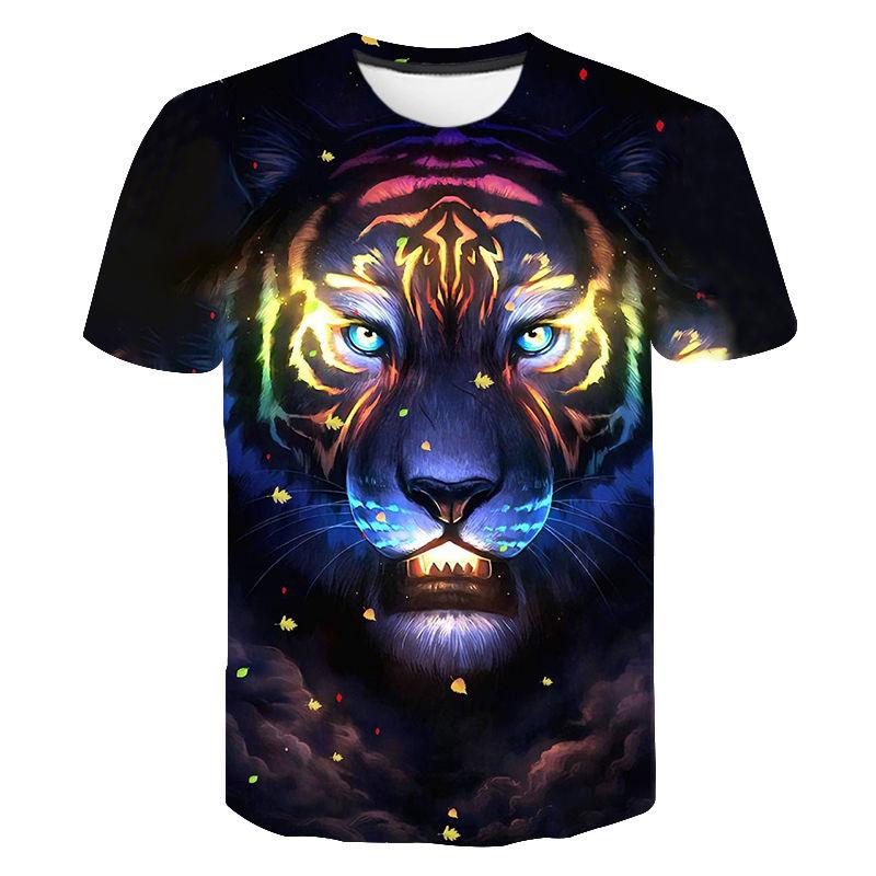 Summer New Men's 3D Short Sleeved T-shirt Animal Tiger Head T-shirt