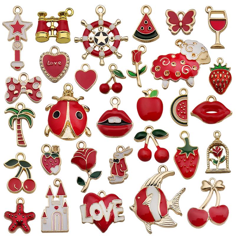 31-Piece Red Sheep Drip Oil Alloy Charms Set for DIY Earrings & Pendants