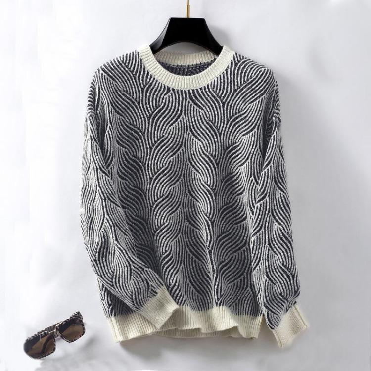 Women Casual Oversized Knitted Mock Neck Long Sleeve Loose Fit Pullover Sweater Print Colorblock Fall Winter Fashion