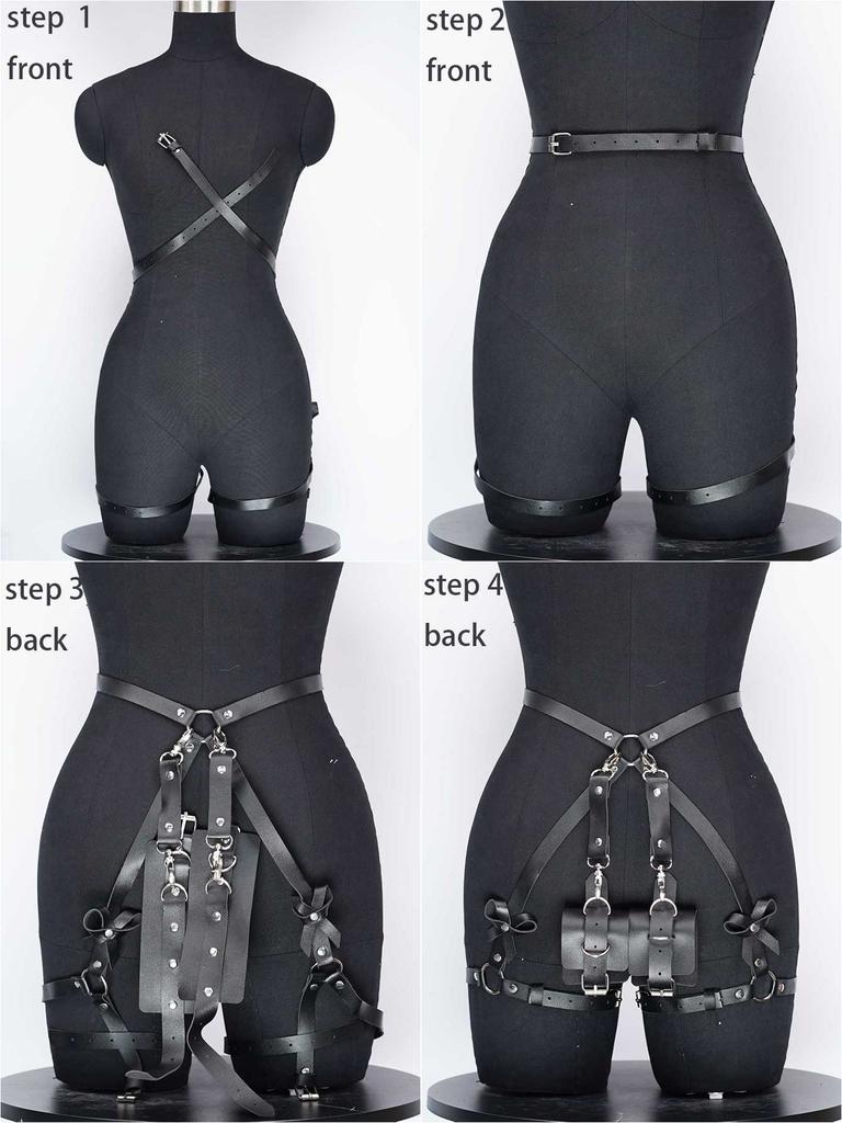 Women Sexy PU Harneess Waist Belt Set, Leg Harness Thigh Restraint Restraint Harness Gothic Lingerie Fetish Harness Belt.