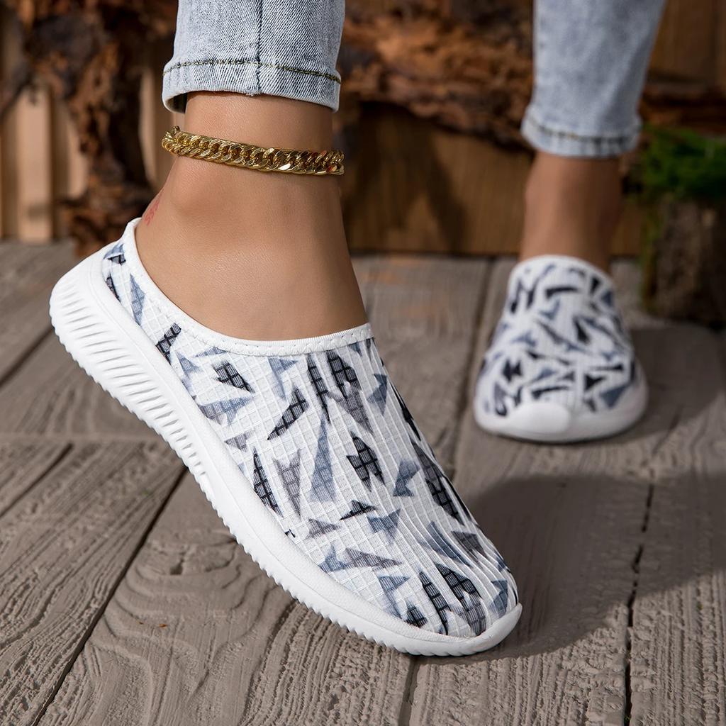 Fashion Summer Half Slippers Women's Breathable Slip-On Casual Flats Comfortable Home Slippers Slip-On Shoes for Warm Weather