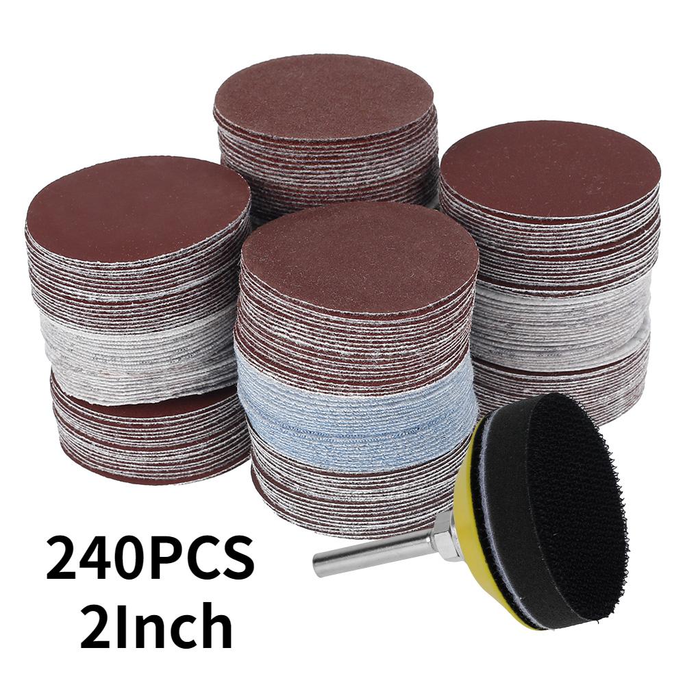 

240Pcs 2Inch 50mm Sanding Discs Paper 60-3000 Grit Wet And Dry Flocking Sandpaper Round Shape Grinding Pad Polishing Sheets