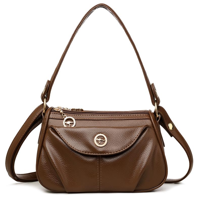 

Жіноча м яка шкіряна сумка під пахву через плече великої місткості для поїздок на роботу коричневий