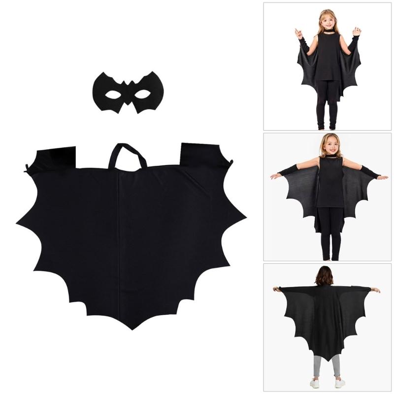2Pcs Bat Wing Cloak Cape with Eye Mask Halloween Bat Costume Accessories Cosplay Vampires Costumes for Dressing Up Party