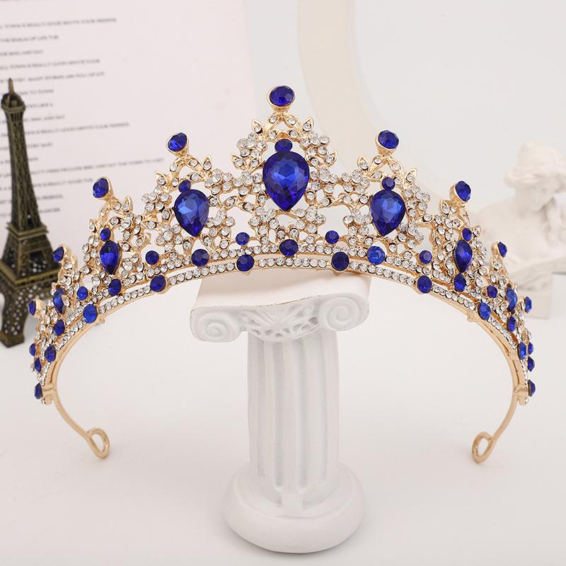 Luxury Wedding Baroque Tiara Headpiece Crystal Princess Crown Green Pink Blue Women Diadem For Girl Bridal Veil Hair Accessories