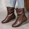 Size 36-42 Autumn Women Leather Short Boots Slip on Pleated Round Toe Low Heel Women's Boots Botines Para Mujeres Botas