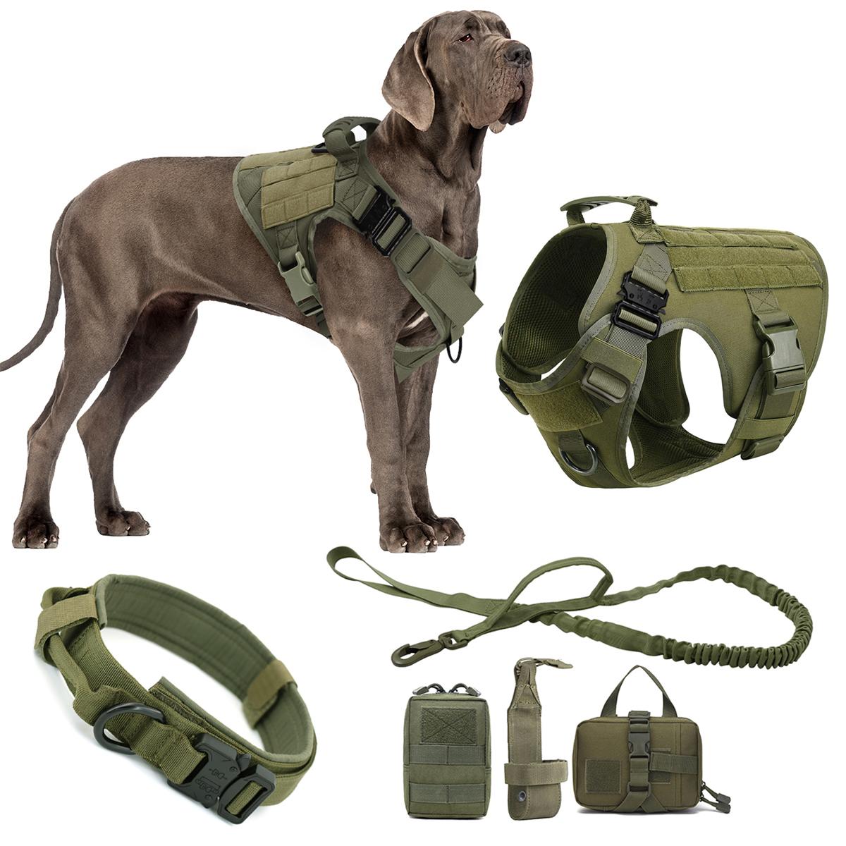 

Tactical Dog Harness Leash Collar Molle Pouches for Medium Large Dogs Training Military Pet Vest Adjustable Service Dog Harness S