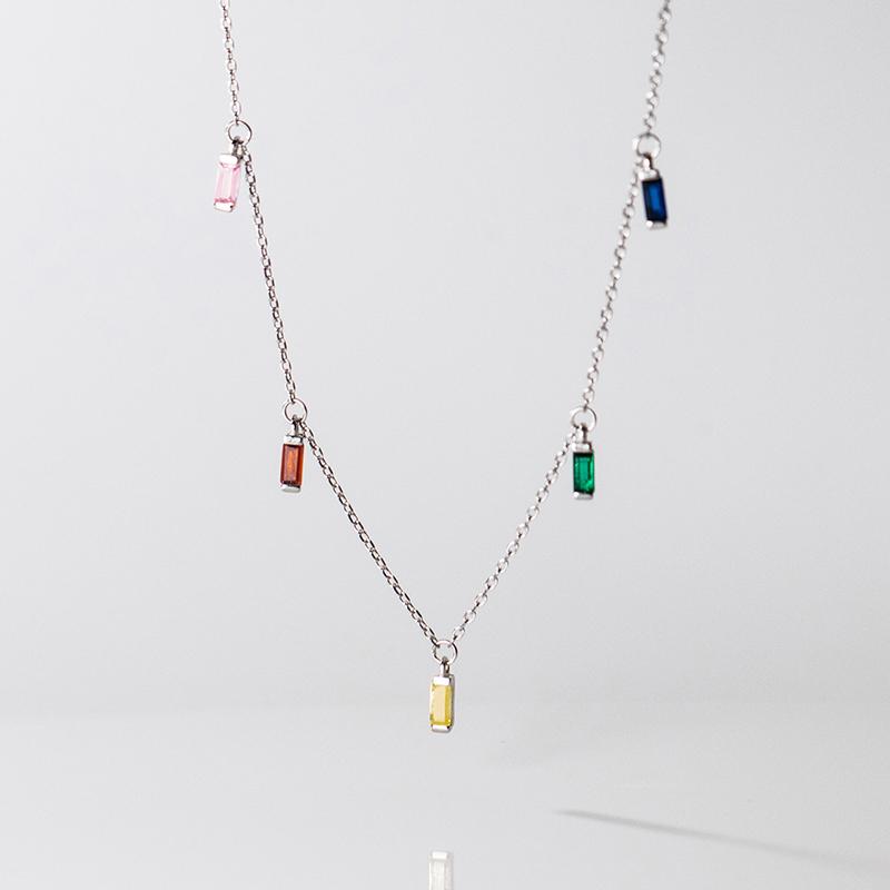 Modian 925 Sterling Silver Gypsophila Rainbow Zirconia Necklace For Women Fashion Long Chain Platinum Plated Fine Jewelry Gift