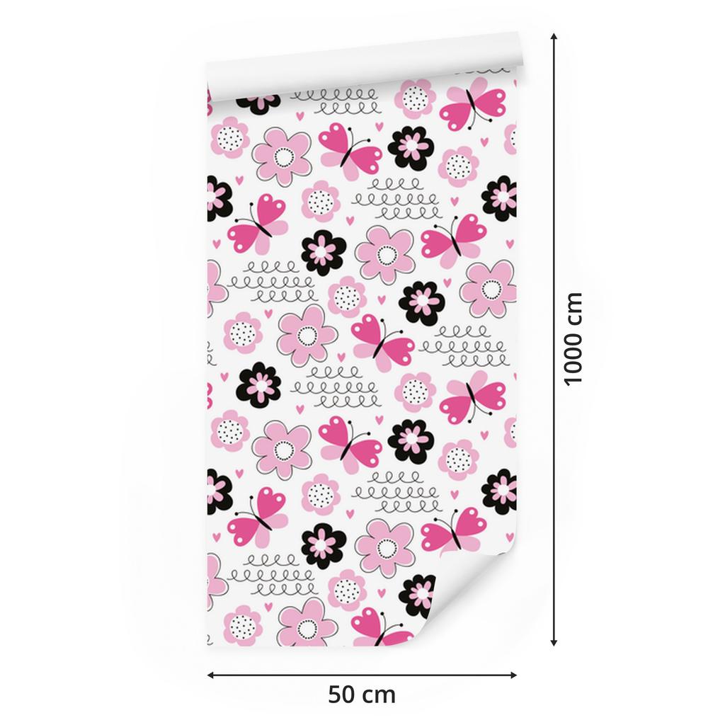 Wallpaper Butterflies Hearts and Flowers for Living Room and Bedroom 50x1000