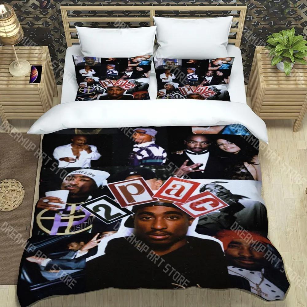 T-Tupac Shakur Fashion Trendy Print Three-piece Set Suitable for Kids or Adults Quilt Cover Pillowcase Bedding Set Birthday Gift