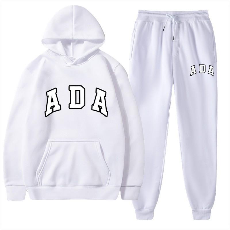 European and American Hot Casual Versatile Letters Loose Hooded ADA Sweater Velvet Men's and Women's 2-piece Set