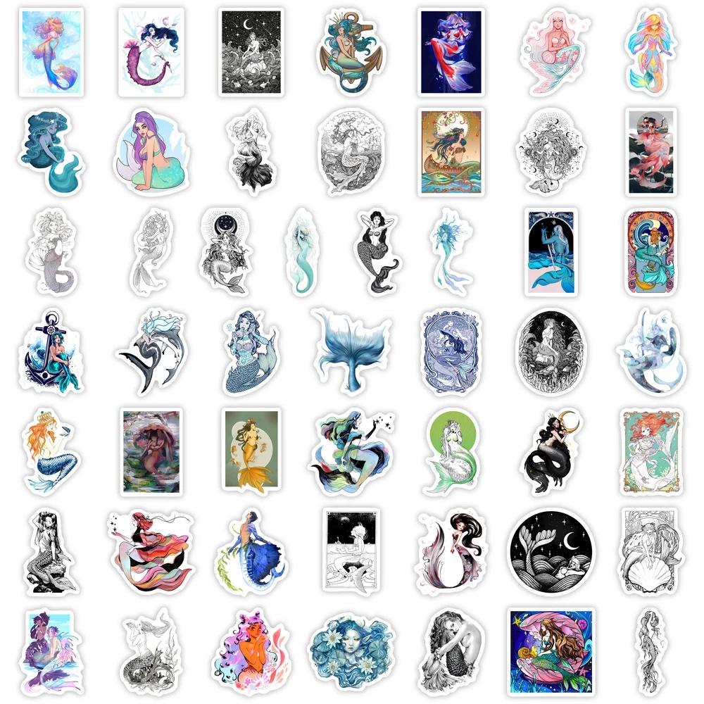 Watercolor Fantasy Mermaid Illustration Stickers DIY Toy Gift Decorative Decal for Phone Luggage Laptop Scrapbook Waterproof