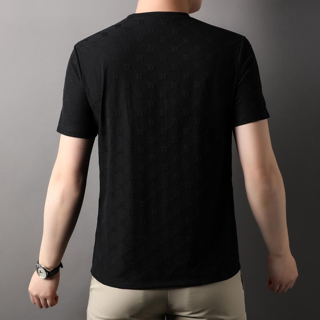 Spring Summer Men's Short Sleeve Jacquard T-shirt Round Neck Loose Fashion Thin Casual Youth Popular Youth