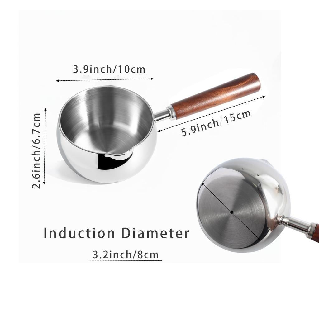 IMEEA Milk Pan, Small Saucepan, Induction Cooktop Compatible, SUS304 Stainless Steel, 500ml, Single Handle, Wooden Handle, Ideal for Small Servings,