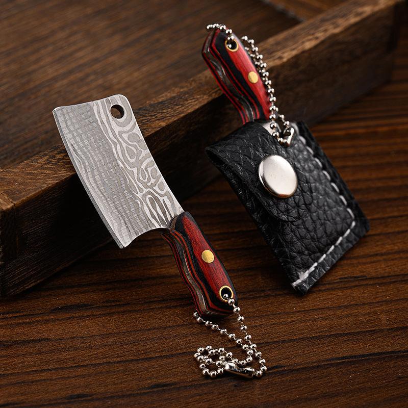 Mini Kitchen Knife 420 Stainless Steel Wooden Handle Pocket Finger Knife Collection God Of Wealth To Gift Pendant Holster Knife