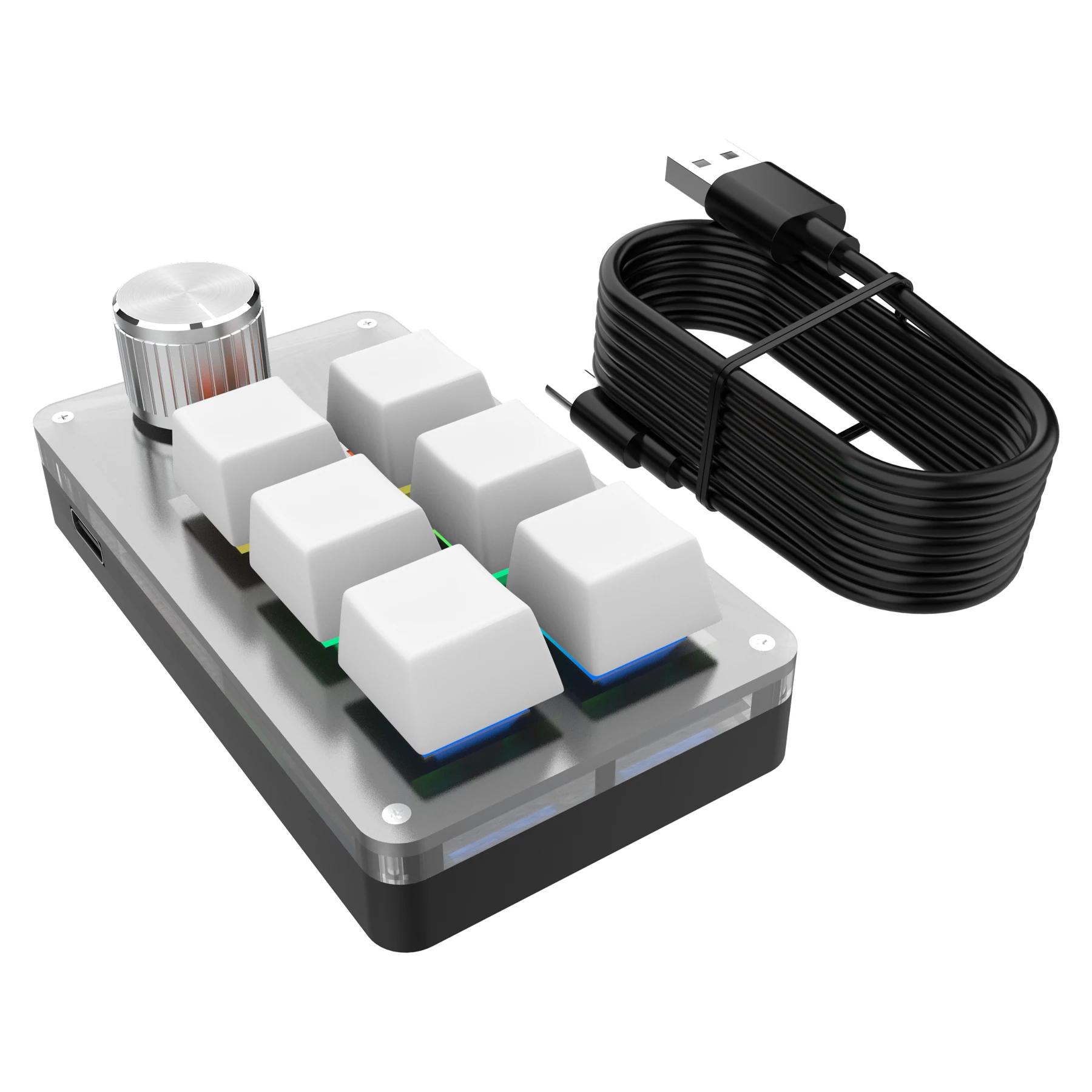 

6 Keys 1 Knob Mini Macro Keyboard RGB Wired Programming Mechanical Keyboard Gaming Keypad Portable Custom Switch For Photoshop білий