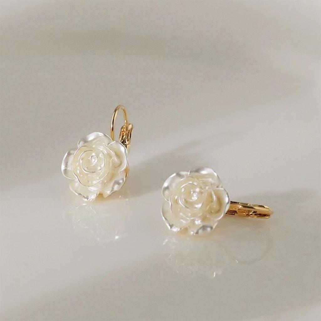 Chic Camellia Hoop Earring Pearl-Floral Studs Earring Statement Dangle Drop Wedding Earrings For Women Statement Jewelry