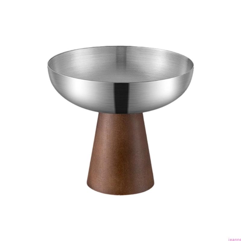 Premium Stainless Steel Dessert Cup With Wooden Stand High Footed Serving Dish Ideal For Ice Cream And Salad