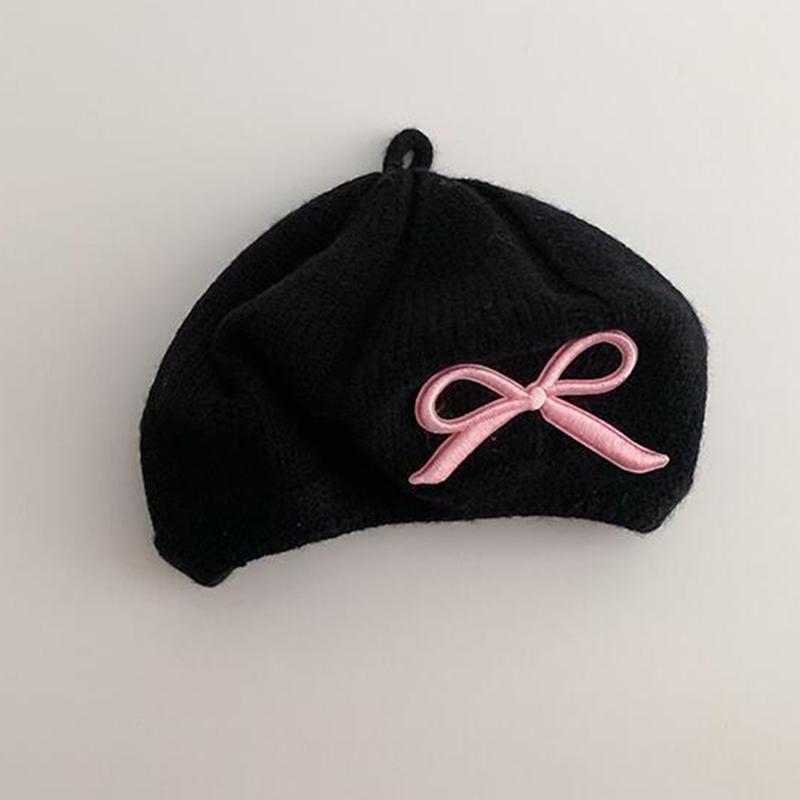 Girls Beret Embroidered Bow Baby Wool Knitted Hat Cute Children Winter Warm Baby Cap