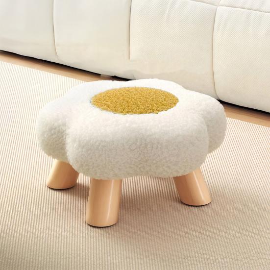 Taburet Floare cu Picioare din Lemn Perna din Catifea Nor Taburet Suport pentru Picioare Living Dormitor Canapea Sofa Sub Birou Scaun Căptușit Scaun pentru Toaletă