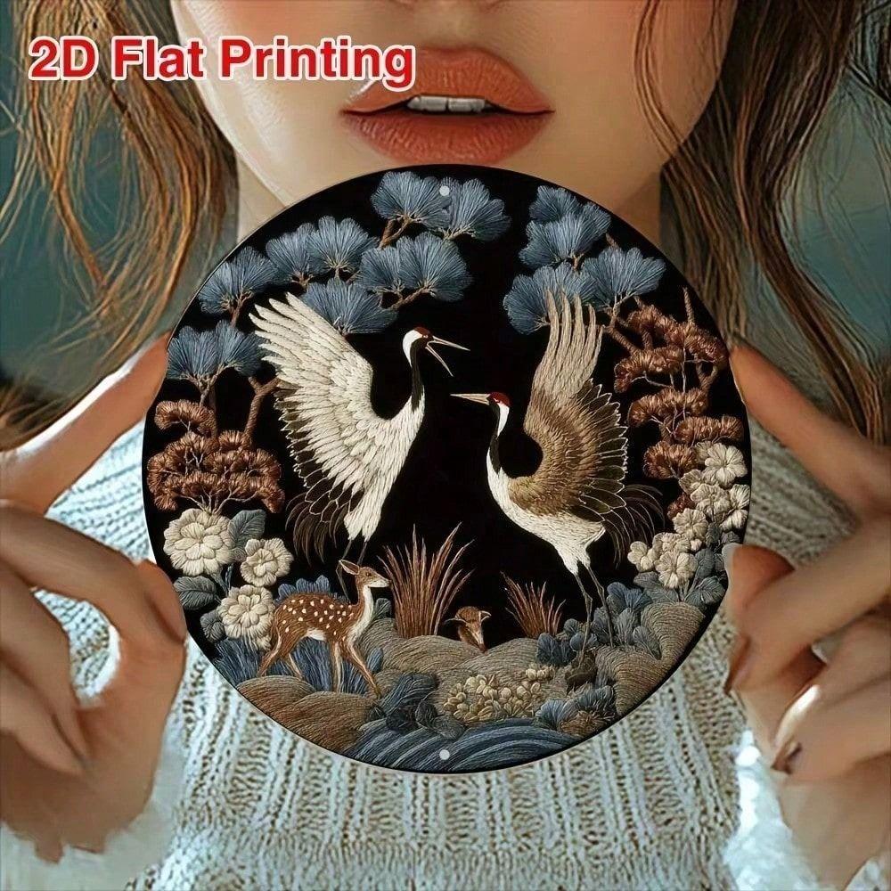 Metal Wall Art White Crane Boho Style for Kitchen or Yard