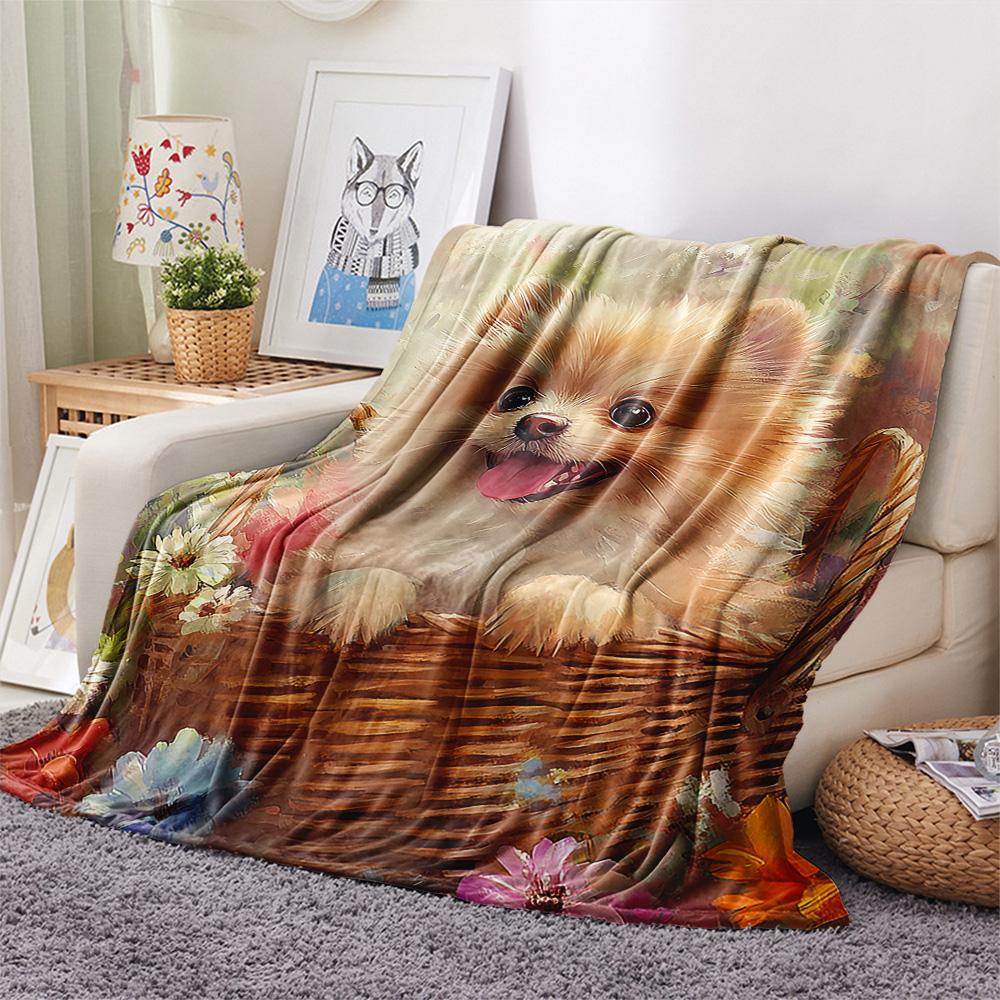 Pomeranian Print Flannel Blanket, High quality Comfortable for All Seasons, Home Decor, Warmth and Comfort, Perfect for Christmas Gifts