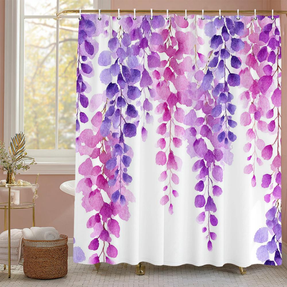 Watercolor Leaf Shower Curtain For Bathroom Vines Plant Flower Nordic Minimalist Polyester Curtain For Home Decorative Curtain