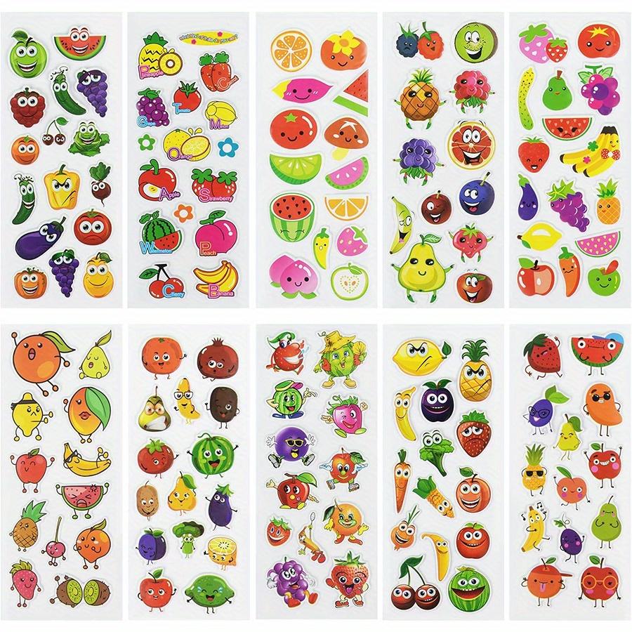 6 Sheets 3D Puffy Stickers Foam Vegetable Fruit Stickers Colored Sticker for Scrapbooking Teacher Reward Sticker DIY JXB