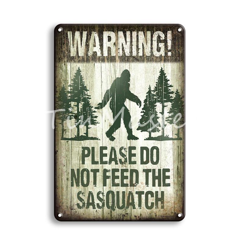 WARNING SASQUATCH Metall-Wandkunst-Blechschild im Vintage-Stil, Willkommensregeln, Poster, Schilder, Bauernhaus-Heimdekoration, Toiletten-Türschilder