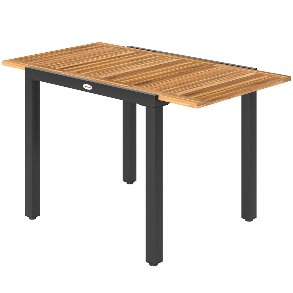 Patio Dining Table Expandable Outdoor Dining Table Acacia Wood Top 80-120 Cm Natural and Black
