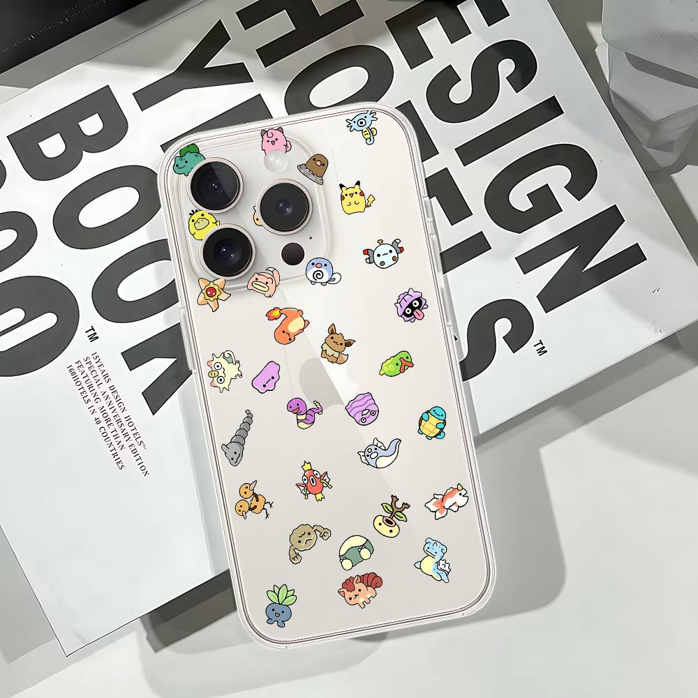 Cute Cartoon P-Pokemon Phone Case For IPhone 17 16 15 14 Plus 13 12 11 Pro Max Phone Back Cover Transparent Shockproof Cover