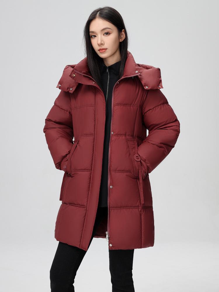 2024 Women's Winter Mid-Length Korean-Style Down Jacket with Detachable Hood