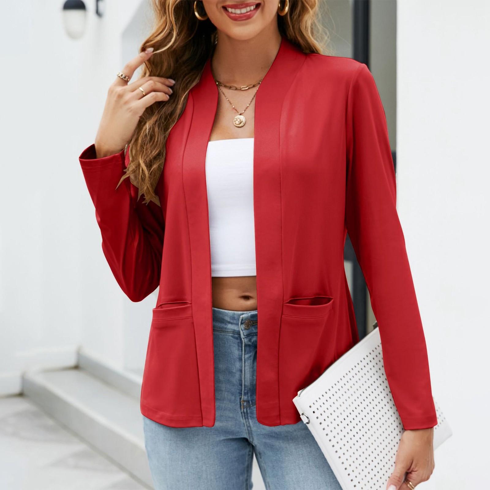 

Жіночий модний жіночий одяг з довгими рукавами та кишенями M Кіновар