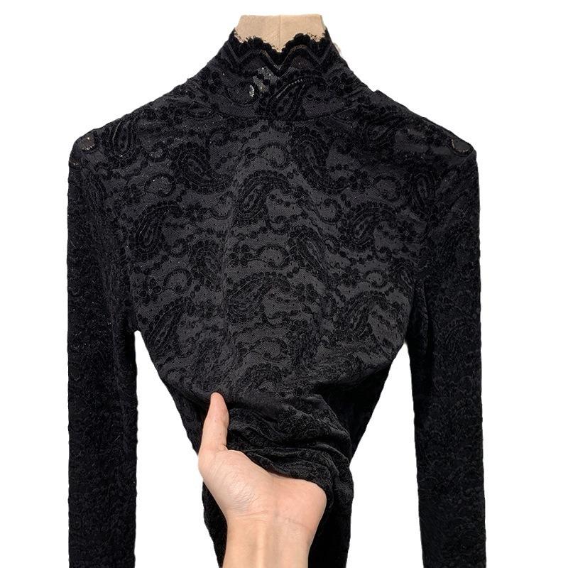 Half High Collar Lace Base Shirt High End Sense Inner Wear Autumn Winter New Style Women Clothing Slim Fit Temperament Mesh Top