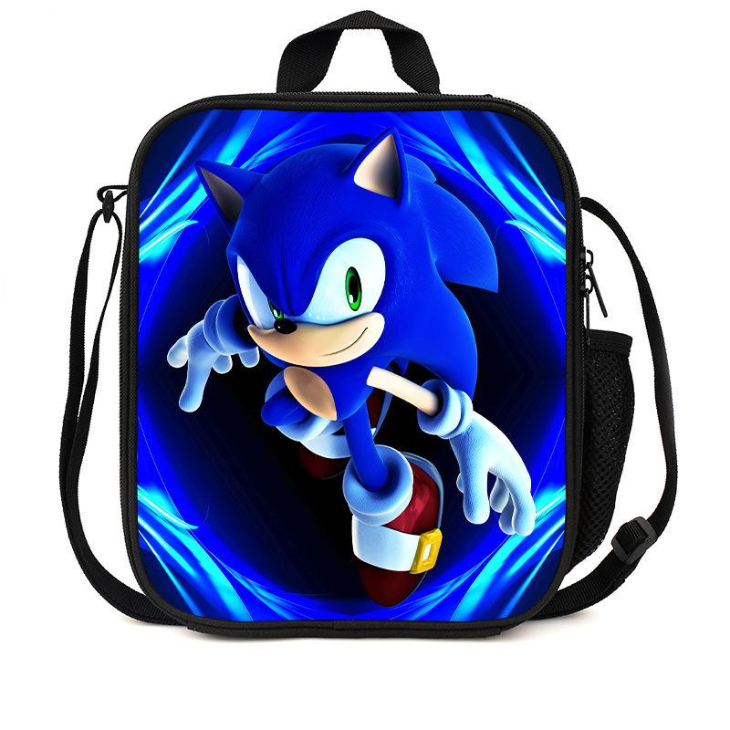 SONIC Student Picnic Bag Oxford Cloth Cartoon Print Shoulder Crossbody Backpack Large Capacity for Boys and Girls