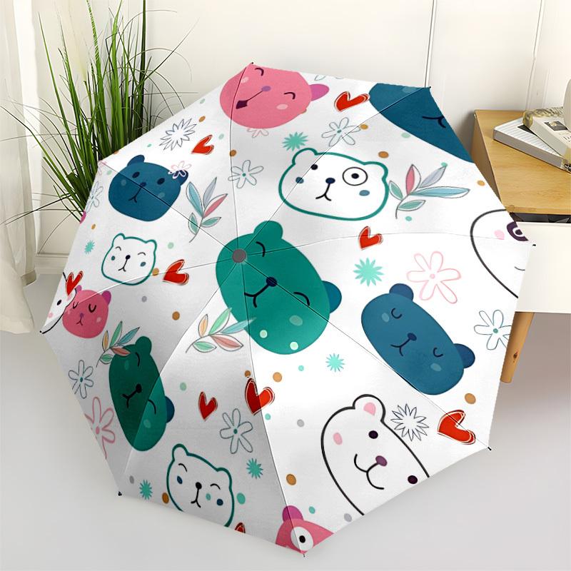 

1pc Bear Faces Automatic Opening and Closing Folding Umbrella with 8 Iron Ribs - Portable, Foldable for Travel yy251124076