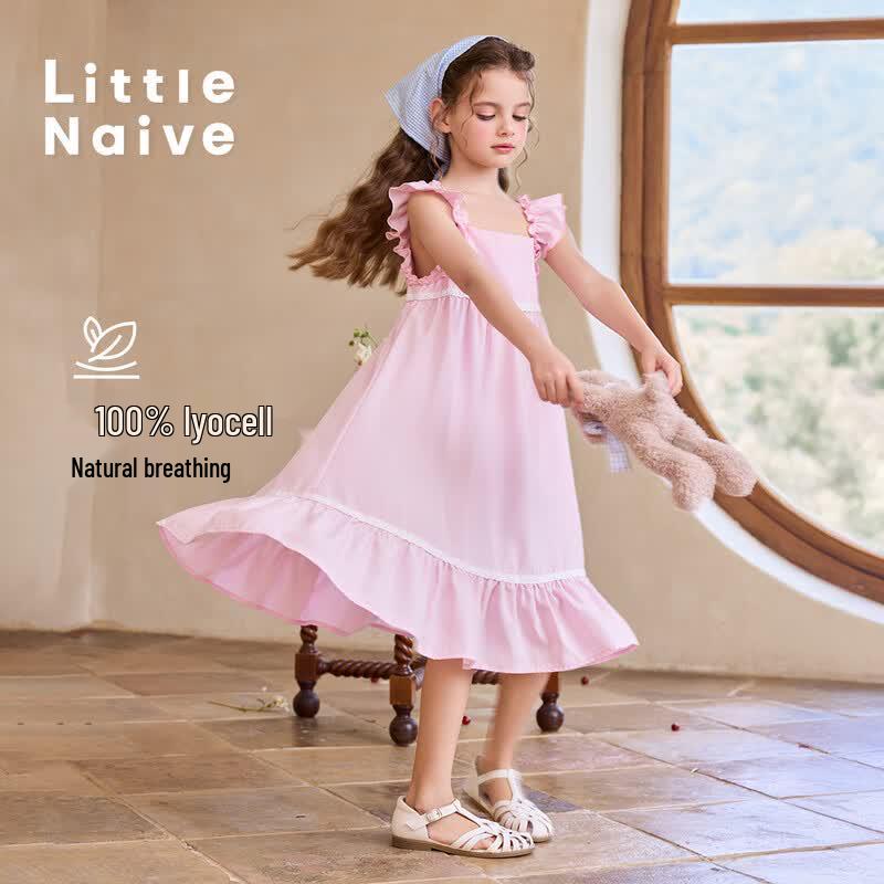 Little Naive Girls  French Flutter Sleeve Lyocell Princess Dress 130