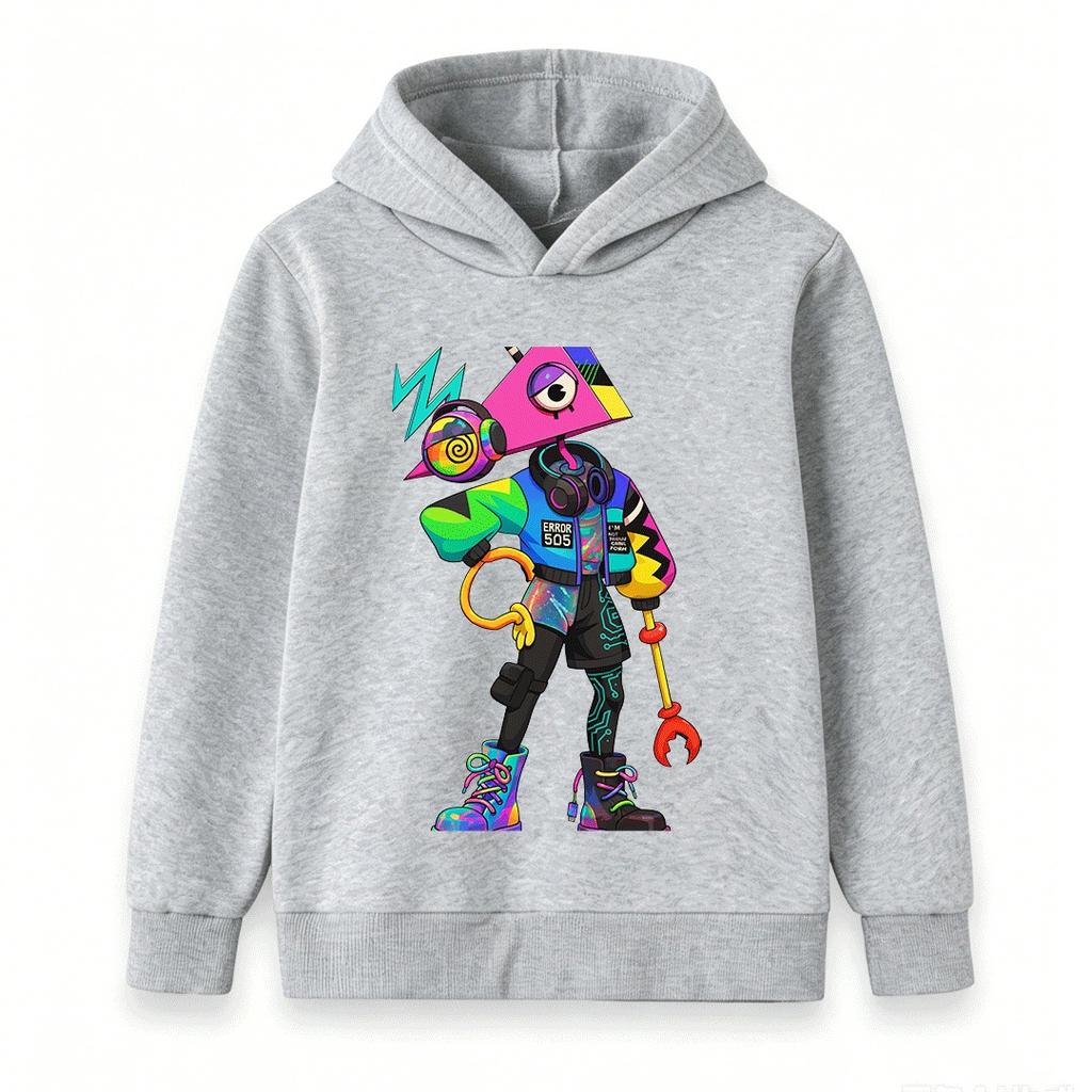 Kids Boys Girls Pullover Hoodie, Stylish Cyberpunk Triangle Head Eye Cartoon Print Casual Long Sleeve Sweatshirt for Children