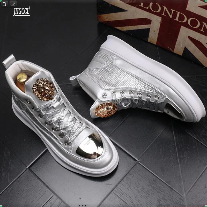 Fashion Golden Shining Luxury Rhinestone High Tops Zip Men Sneakers Punk Casual Shoes A4