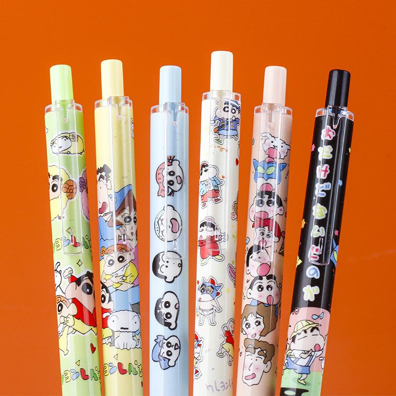6Pcs/Set Kawaii Crayon Shin-Chan Gel Pen Cute 0.5Mm Black Ink Writing Smooth Pen Cartoon School Student Stationery Supplies Gift