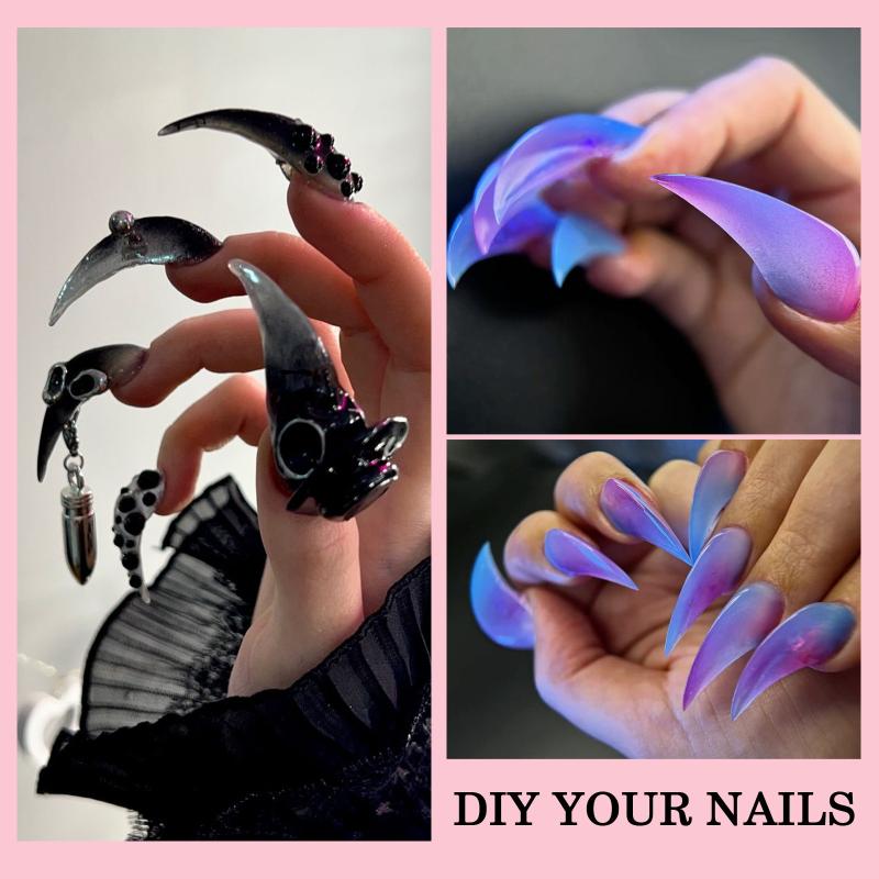 140Pcs/Box Short Curved Stiletto Nail Dual Form For Nail Extension Of 3D Cat'S Claw Sculptural Acrylic Nails Full Cover Molds