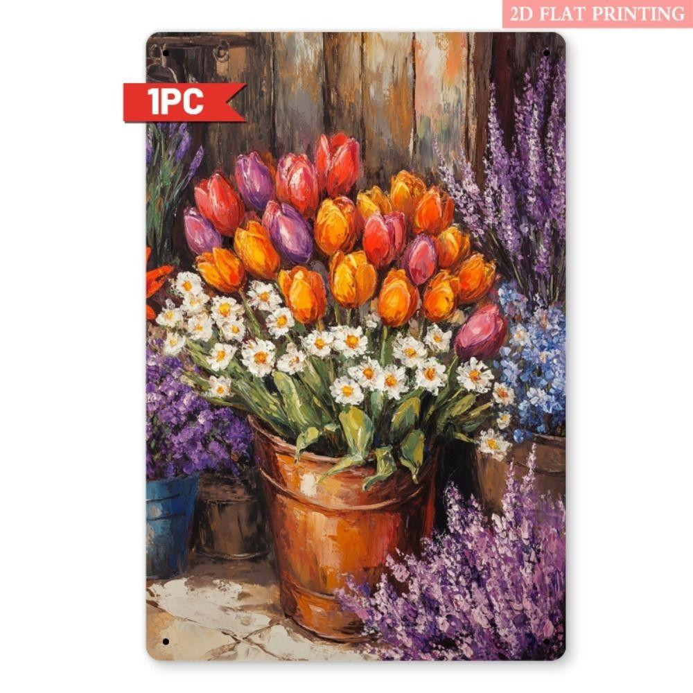 Vintage Metal Wall Poster – Floral Garden Decor, 20x30cm