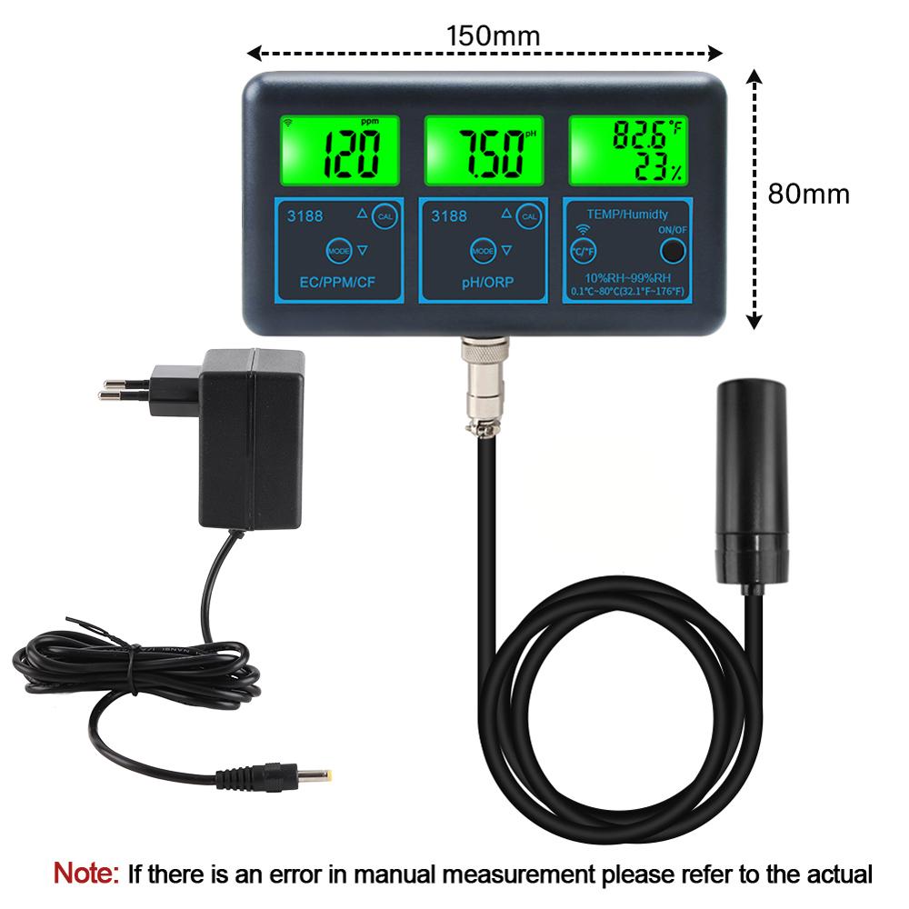 Tuya WiFi 7in1 Water Quality Tester Multi-Parameter Water Analyzer Digital Display PH/ORP/EC/PPM/CF/Humidity/Temperature Monitor