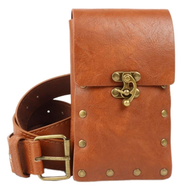 Men's Renaissance Costume Vikinges Costume Accessories Set Medieval Pirate Leather Belt Waist Bag Halloween Costumes