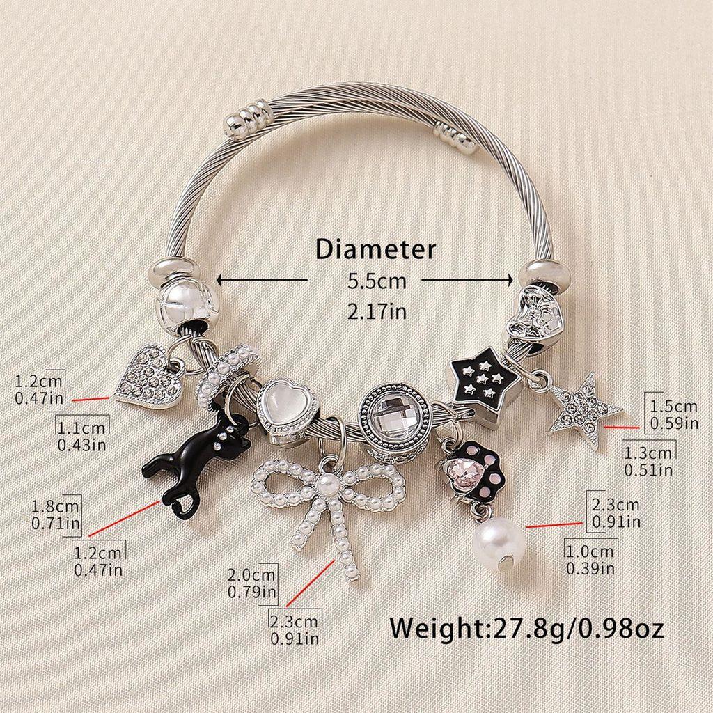 Stainless Steel Cat Bowknot Star Charm Bracelet For Fashion Casual Wear