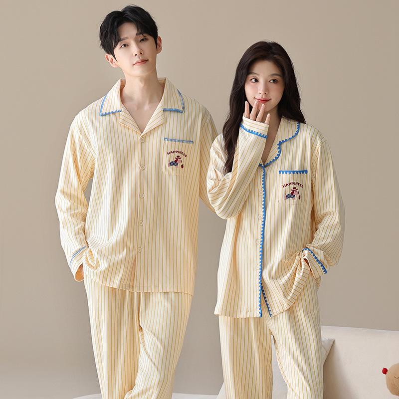 Autumn/Winter 2025 Cute Cartoon Couple Pajamas Set with Long Sleeves