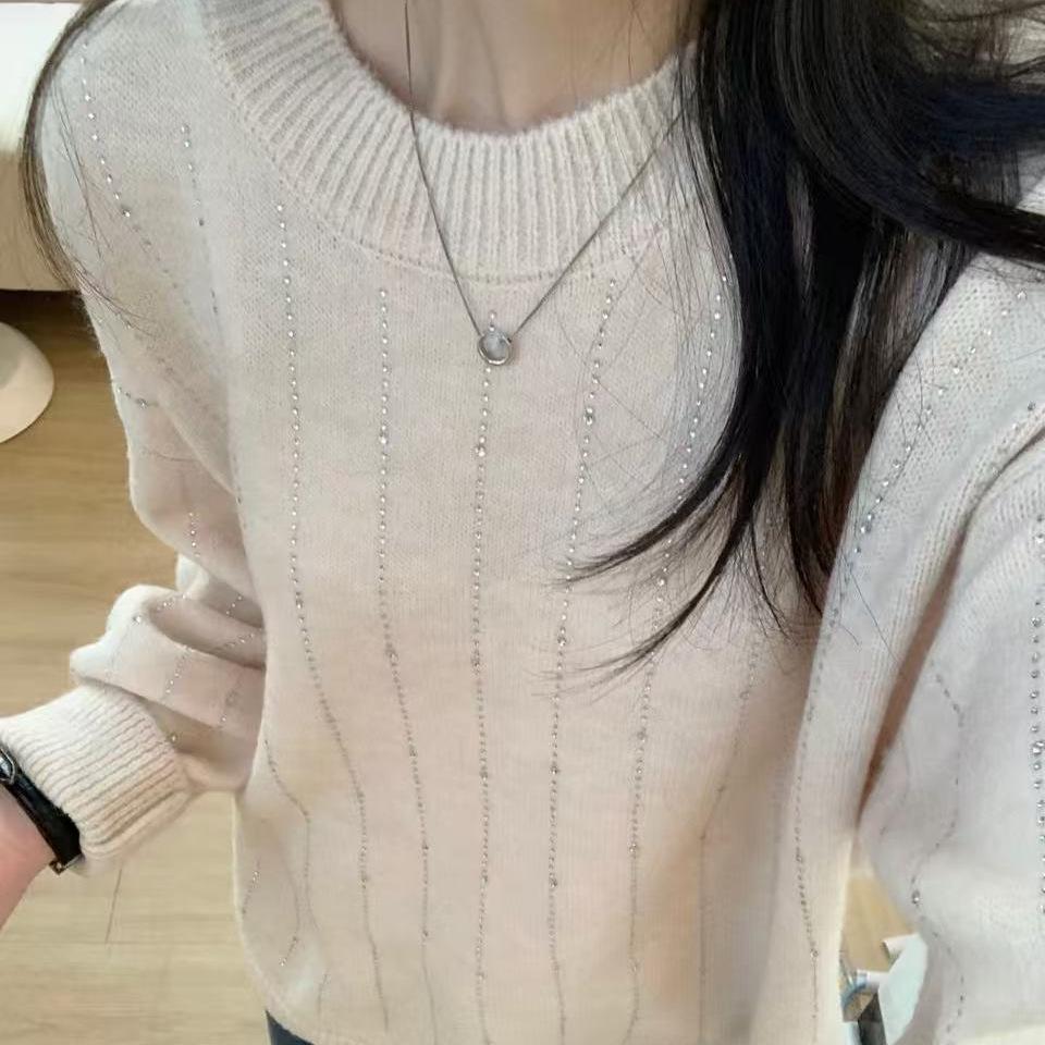 Versatile Solid Color Crew Neck Sweater: Thick, Lazy Knit Pullover for Autumn/Winter